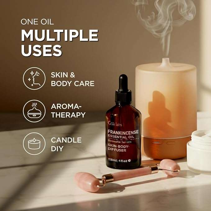 100% Pure Frankincense Essential Oil - 4 Fl Oz - Frankincense Oil for Hair, Skin, Diffuser, Aromatherapy & DIY Candle Making Scent