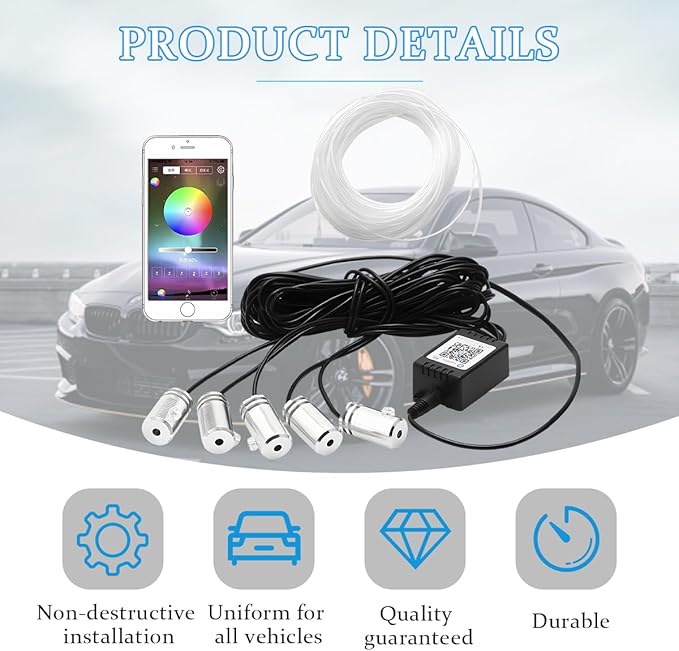 Zpana Car LED Interior Strip Light with APP Control, 16 Million Colors 5-in-1 RGB Sound Active Ambient Light with 236" Fiber Optic, Auto Inside USB Atmosphere Light Strip, Universal Fit