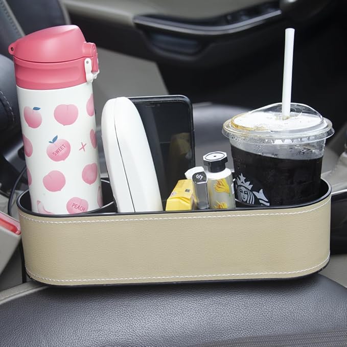 Cup Holder for Car Seat Gap Organizer, Multifunctional Cup Drink Holders with PU Leather Cover,Side Insert Center Console Gap Filler Storage Box for Mug Bottle CellPhones Keys Coffee Coasters