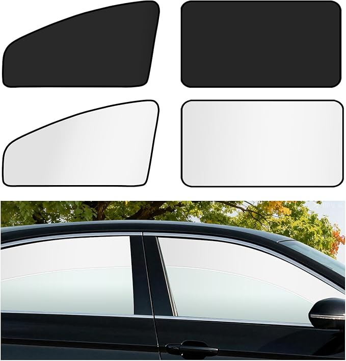 XCBYT Car Window Shades for Side Windows, 4 Pack Universal Sun Shades with Reflective Silver & Black Privacy Layer, UV Heat Blocker Car Curtains for Camping, Travel & Privacy (Silver)