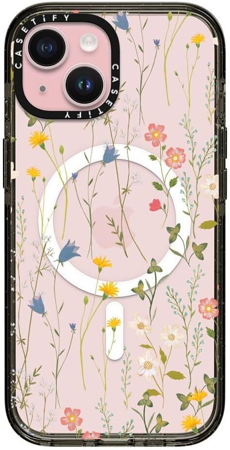 CASETiFY Impact iPhone 15 Case [4X Military Grade Drop Tested / 8.2ft Drop Protection/Compatible with Magsafe] - Flower Print - Dreamy Floral Pattern - Clear Black
