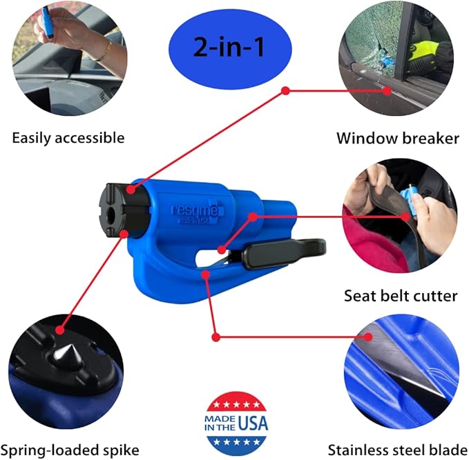 resqme The Original Compact Emergency Keychain Car Escape Tool, Seatbelt Cutter and Window Breaker, Made in USA, Pack of 2