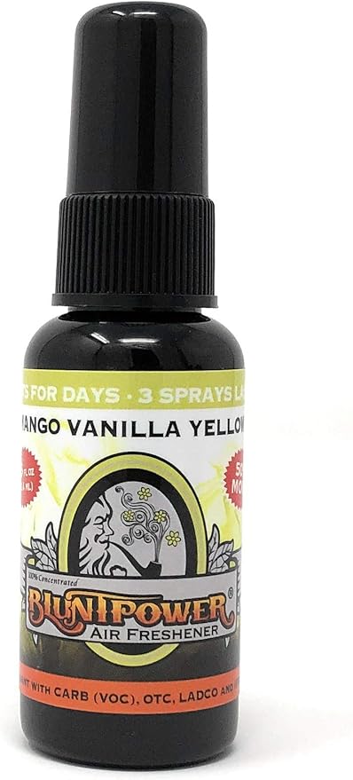 BluntPower (Mango Yellow, 1 Pack) Concentrated Air Freshener for Room and Car Spray - Oil-Based Diffuser Spray Bottle - Long-Lasting Bathroom Spray, Car Freshener, & Odor Eliminator Spray