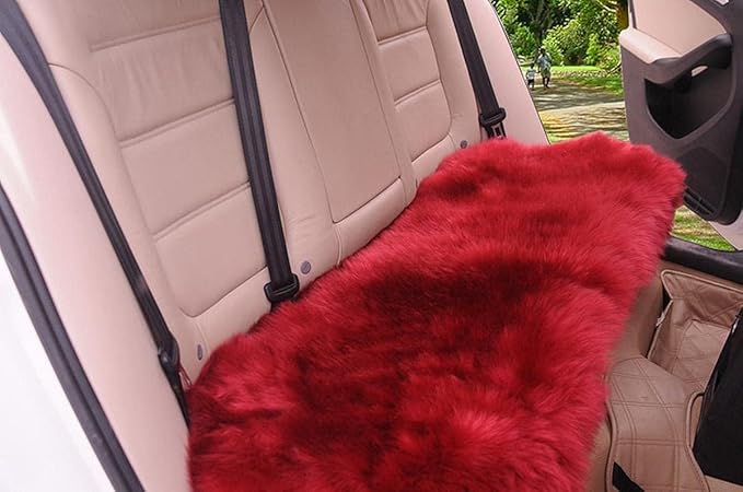 Winter Warmth: Universal Sheepskin Seat Cushion Cover - Natural Wool, for Cars, Trucks, SUVs & Vans - Cozy & Stylish Driving Companion Rear Wine Red
