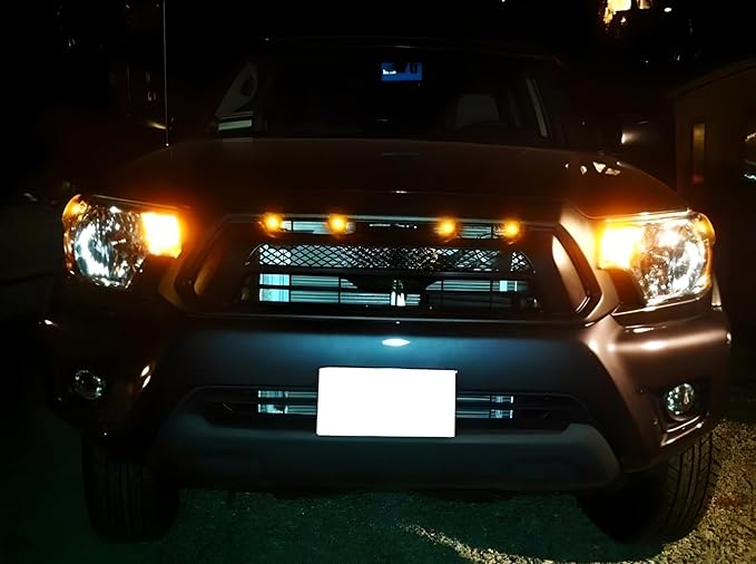 iJDMTOY 4pc Set Custom Retrofit Amber Yellow Front Grille Mesh Mount LED Lighting Kit Compatible With Trucks SUVs