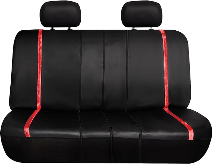 FH Group Full Set Faux Leather Car Seat Covers - Universal Fit, Low Back Front Seat Covers, Airbag Compatible, Split Bench Rear, Seat Cover for SUV, Sedan, Red