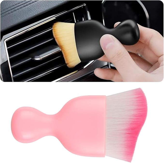 Blilo Car Interior Detailing Brush with Dust Cover, Auto Soft Hair Cleaning Brushes, Scratch Free Curved Dirt Collectors, for Vehicle Dashboard Air Conditioner Vents Leather(Pink/Red)