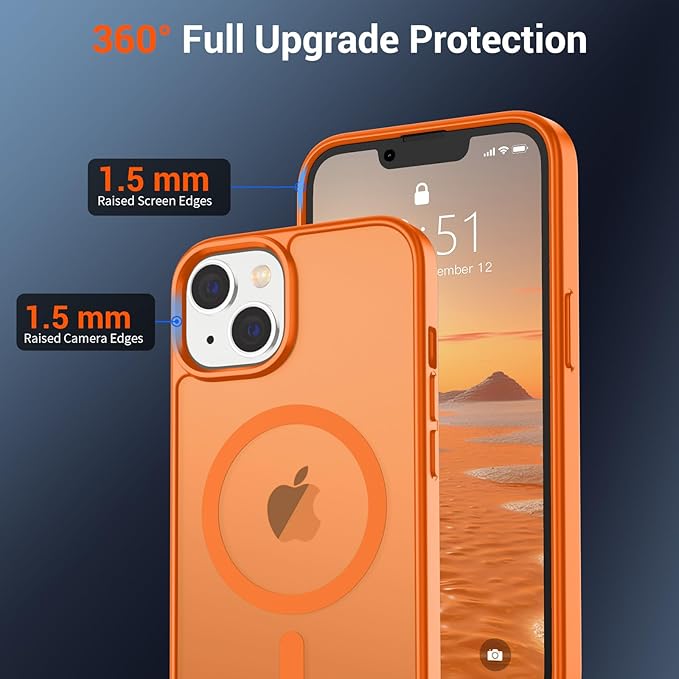 SUPFINE Magnetic for iPhone 14 Case & iPhone 13 Case with Screen Protector (Compatible with MagSafe)(Military Grade Drop Protection) Translucent Matte Shockproof Phone Cover,Starry Orange