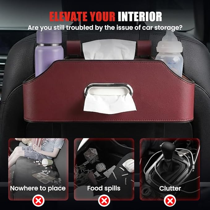 3-in-1 Car Backseat Organizer, 2026 Multifunctional Car Back Seat Storage Organize Box with Cup Holder Tissue Box, for Hold Phones, Snacks, Drinks, Handbags (Black)