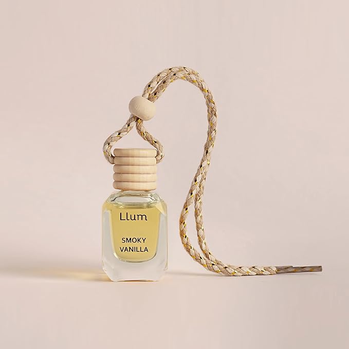 Llum Smoky Vanilla Hanging Car Air Freshener – Luxury Automotive Perfume Diffuser 10ml (0.34 fl oz), Long-Lasting Fragrance, Alcohol-Free Non-Toxic Car Scent, Glass Bottle With Wood Cap