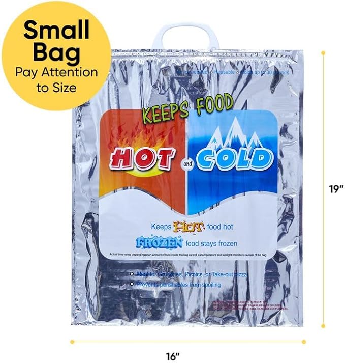 Superio Hot and Cold Insulated Bags for Food Delivery, Grocery Shopping Bags, Food Storage for Hot and Frozen Food for Travel, Disposable Cooler Bag, Reinforced Thermal Lunch Bag (1, 16"x19.25")
