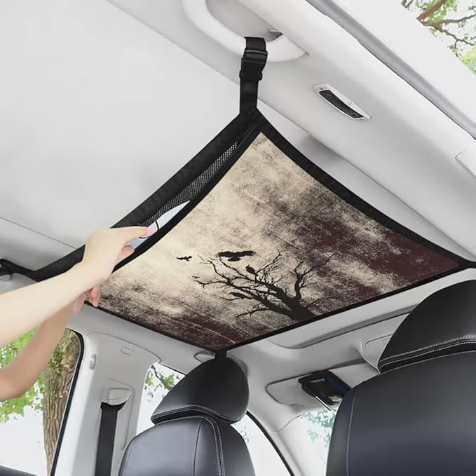 Car Roof Storage Bag Withered Branch Crow Auto Seat Storage Hanging Bag All Car Storage Organizers Vehicle Passenger Seat Organization and Storage for Kids Adults