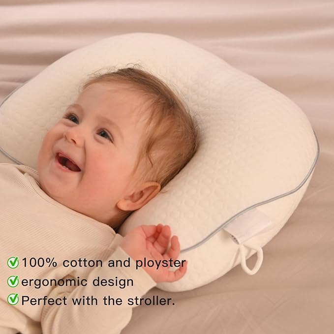 Baby Head Pillow for Newborn, Soft Infant Head Support, Breathable Ergonomic Baby Neck Support for Car Seat, Stroller & Bassinet, White