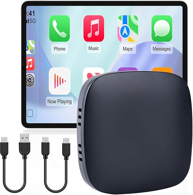 3 in 1 Wireless CarPlay Auto AI Box Lite for Factory Wired CarPlay Cars, Supports Android 10.0 System+ Wireless Carplay + Android Auto, TF Card U Disk, Plug & Play, Easy Setup