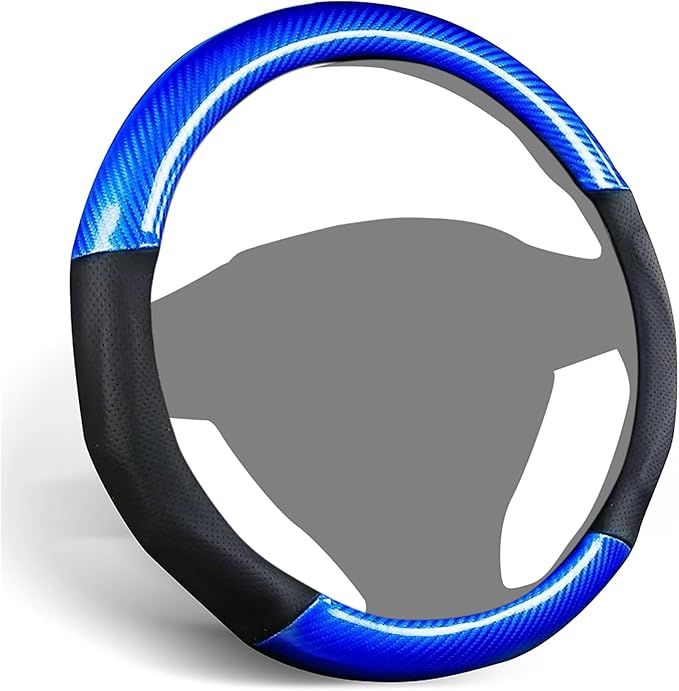 ALEMODR Premium Blue Carbon Fiber Leather Steering Wheel Cover Universal 15 inch,Stylish Protection for Your Wheel