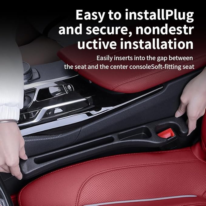 Car Seat Gap Filler Organizer, Universal Fit, Black, PU Leather, 2 Pack with Storage Pockets