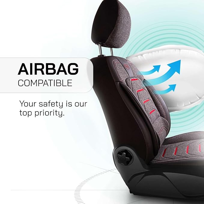 Premium Car Seat Covers Front Seat - Linen Car Seat Cover for SUV, Cars, Most Pickups, Smoke Grey-Red Stitching, Car Seat Protector, Car Seat Covers Front Seats, Car Seat Protector
