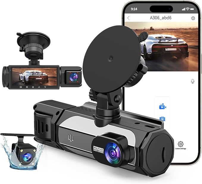 Dash Cam Front and Rear, 1080P Dash Camera for Cars, 3 Channel Car Camera Front Rear and Inside/Back with 32GB Card 5G Wireless WiFi, Loop Recording, Night Vision, HDR, G-Sensor, 24Hr Parking