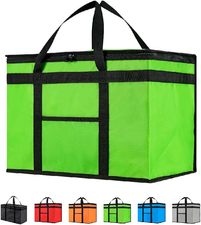 NZ home Insulated Bags for Food Delivery (2XL) Grocery Shopping Cooler Bag, Pizza Delivery, Hot & Cold Catering Tote, Reusable, Foldable & Heavy Duty (Green)