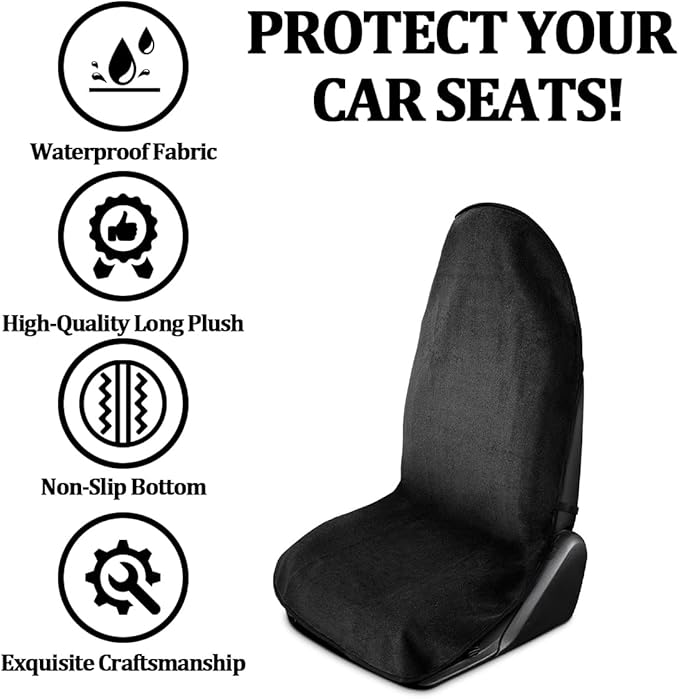 Car Towel Seat Cover, Performance Microfiber Washable Non Slip Vehicle Front Seat Covers, Sweatproof Automotive Interior Chair Protectors, Universal for SUV Automobile Truck (Black)