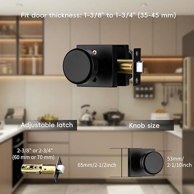 6 Pack Black Door Knobs Interior, Pismo Doorknobs with Square Rosette for Hall