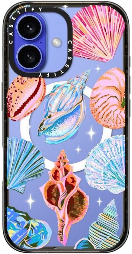 CASETiFY Impact Case for iPhone 16 [Slim / 8.2 ft. 4X Military Grade Drop Protection/Compatible with Magsafe] - Seashell - Clear Black