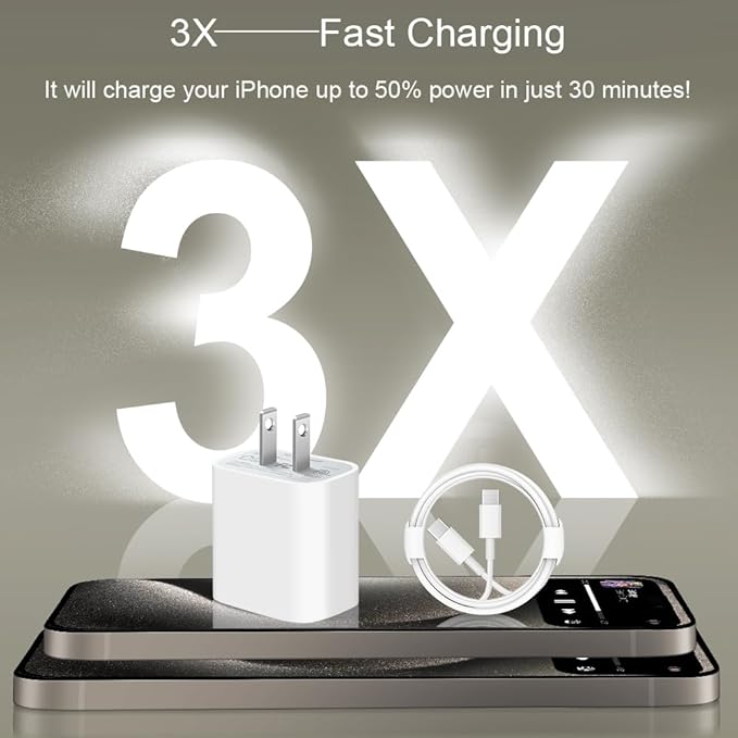 iPhone 17 16 15 Charger Fast Charging 2+2Pack 20W USB C Wall Charger with 10FT Fast Charging Cable Compatible with iPhone 17/17 Air/17 Pro/17 Pro Max/iPhone 16/15 Series, iPad Pro/AirPods