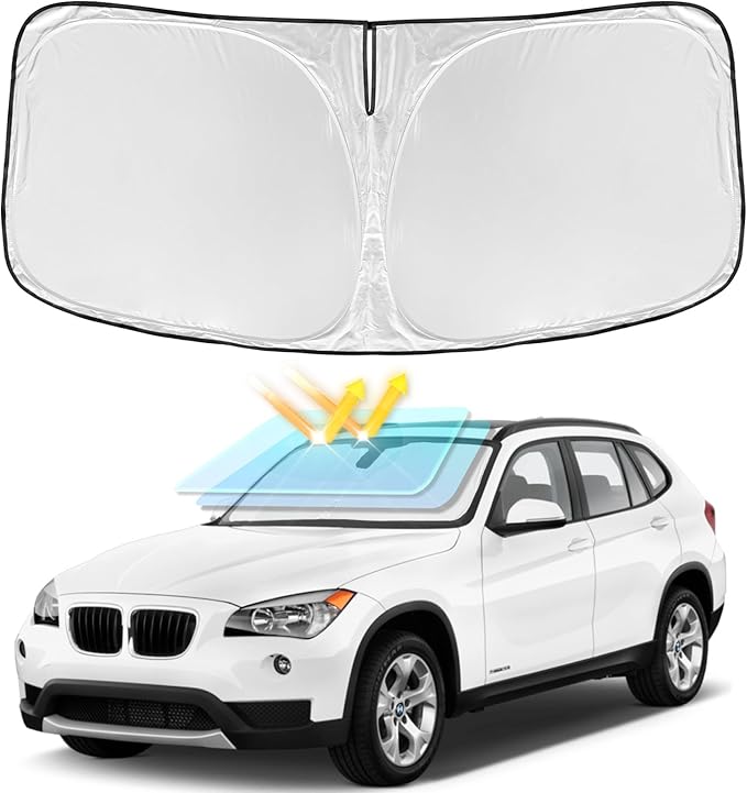 for BMW X1 E84 2011-2015 Windshield Sun Shade - 4 Layers Car Sunshades for Front Windows Shade Cover Custom Fit X1 E84 Sun Visor 250T Retractable Shade Blocks UV Rays Car Accessories