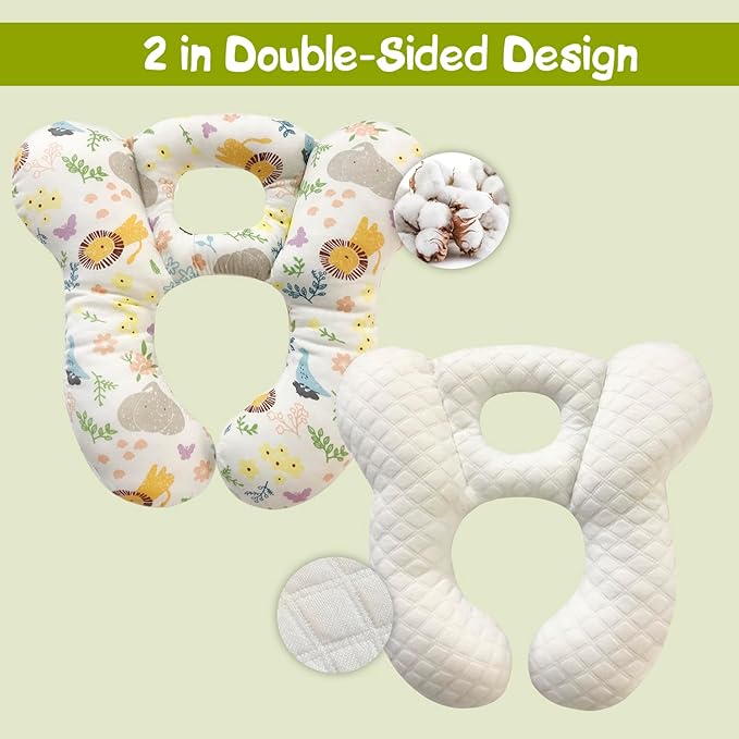 Baby Travel Pillow, Infant Kid's Cushion Soft and Skin Friendly for Car Seat, Pushchair and Stroller (White Animal Flower)