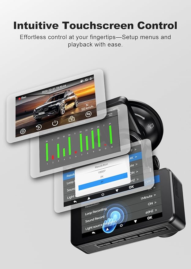 JOMISE 4K Dual Dash Cam Front and Rear,Dashcam for Cars with 3.2" Touchscreen, 64GB Card, GPS & 5.8GHz WiFi, Enhanced Night Vision, Parking Mode, Button & Touch Control, Support 256GB Max A80-T