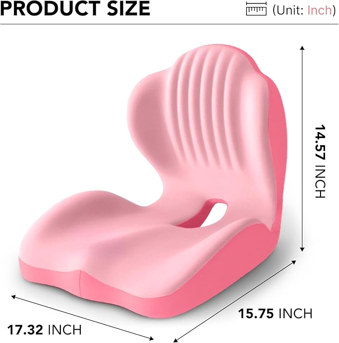 Ergonomic Lumbar & Seat Support Cushion, 2-in-1 Memory Foam Cushion with Coccyx Hollow Design for Office Chair, Car Seat, Home Use - Relieves Back & Hip Pain (Pink)