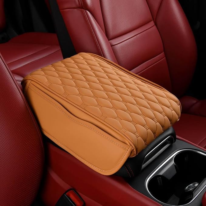 for Alfa Romeo Stelvio (949) 2017 2018 2019 2020 2021 2022 Car Center Console Cover, Leather Memory Foam Protection Pad, Hand Rest Pillow with Height Increase, Interior Accessory,Orange, normal