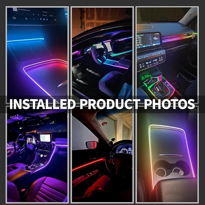 Ambient Lighting Car Led Lights Interior Kit,10 in 1 RGB Music Sync Acrylic Led Lights for Car Interior,175 inches Fiber Optic Neon Accent Strip Night Ambiance Footwell Lighting with Wireless APP