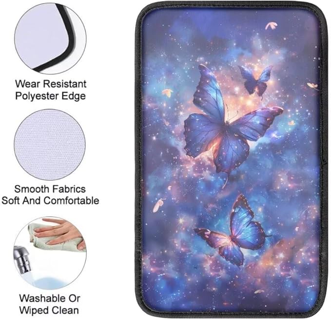 Coldinair Galaxy Car Center Console Pad,Butterfly Auto Interior Accessories Decoration,Auto Armrest Cover Protector for Most Vehicle, SUV, Truck, Car