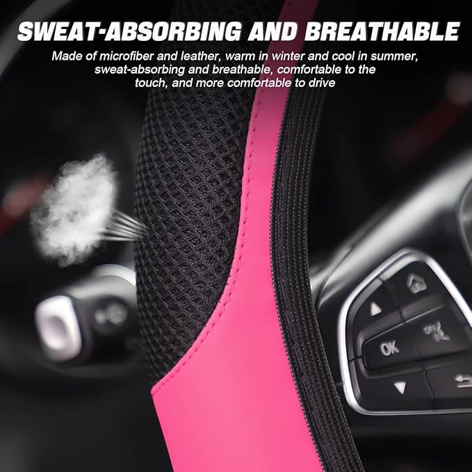LoyaForba Car Steering Wheel Cover, Universal 14.5-15 Inch, Soft Anti-Slip Neoprene Protector for Steering Wheel, Breathable Odorless and Elastic Stretch, Car Accessory for SUV, Van, Truck (Pink)