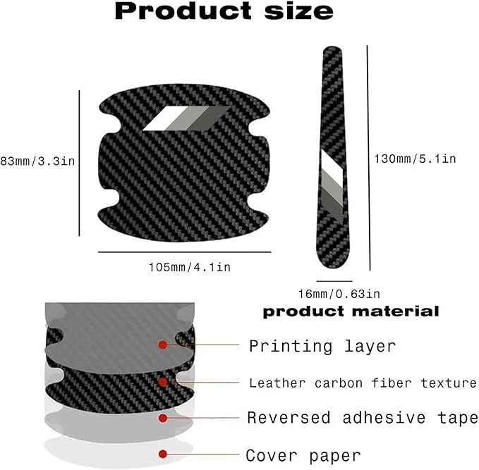 8PCS Stylish Car Scratch Protectors, Tri-Color 3 Colors Carbon Fiber Bowl Sticker, Universal Paint Guard Cover, Personalized Door Handle Cup Protector