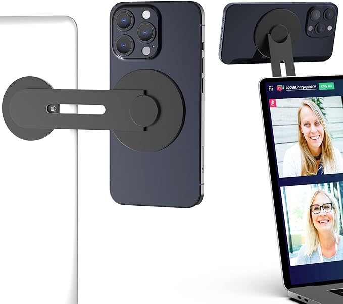 Laptop Phone Mount Magnetic Phone Holder for Monitor for MagSafe iPhone 17 16 15 14 13 12 & All Phones Phone Side Mount Adapter for Computer Monitor Display for Tesla, Phone Laptop Bracket Accessories