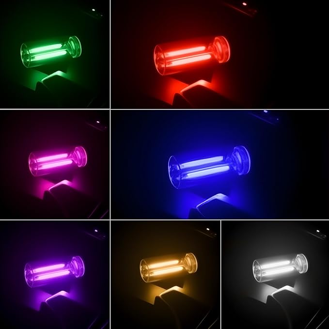 2 PCS Car USB Lights, Plug-in Retro Car Atmosphere Lamp with Touch Dimmable, Portable Mini Glass Bottle LED Bulb Night Lights for Vehicle Bedroom Hallway Camping Holiday Decoration (Red)