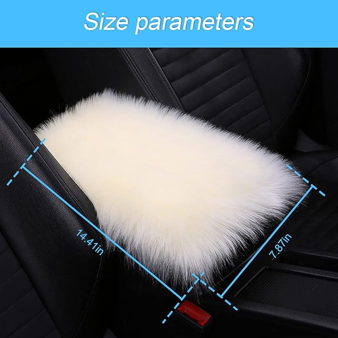 Center Console Cushion Pad/Cover, 11.4"x7.4" Furry Armrest Cover for Cars, Vehicles, SUVs, Premium Sheepskin Wool, Car Interior Accessories for Women(Beige)
