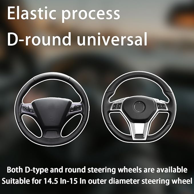 BELOMI Leather Car Steering Wheel Cover, Universal 15 Inch for Car Truck SUV, Non-Slip and Breathable, Sport Style Design Odorless Steering Wheel Protector, Automotive Interior Accessories (Black)