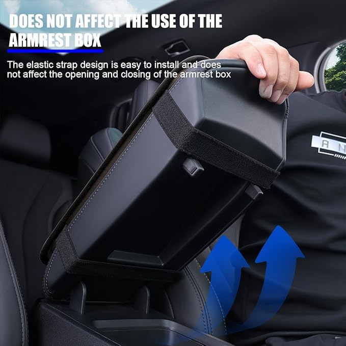 Car Center Console Cover, Scratch-Resistant Leather Vehicle Armrest Seat Storage Box Protector Cushion, Comfortable Automotive Interior Armrest Pad Mat, Universal Fit (Black)