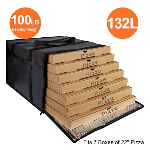CIVJET Insulated Pizza Delivery Bag for Carry Hot, 24" x 24" x 14" Insulated Food Delivery Bag, Grocery Cooler Bags for Catering/Doordash, Commercial Food Warmers（Black, 1Pk）