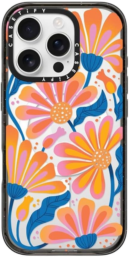 CASETiFY Impact Case for iPhone 16 Pro [Slim / 8.2 ft. 4X Military Grade Drop Protection/Compatible with Magsafe] - Lazy Daisy - Clear Black