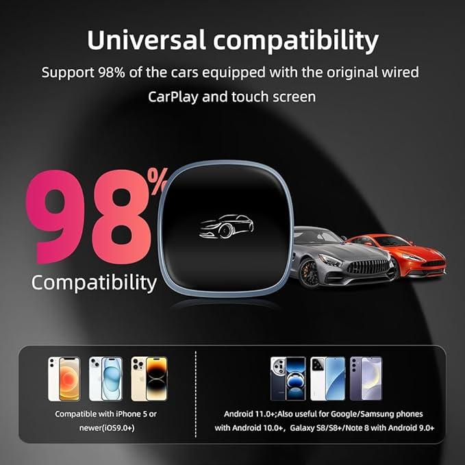 [4G+64G] Android 13-Wireless-CarPlay-Ai-Box,Plug&Play Wired to Wireless Adapter Magic CarPlay Box for Netflix/YouTube/TikTok,Support Local 4G SIM Card,Split Screen,GPS Navigation
