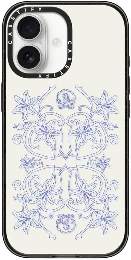 CASETiFY Impact iPhone 17 Case [Slim/Compatible with Magsafe / 8.2 ft. 4X Military Grade Drop Protection] - Luxe Garden Porcelain - Clear Black