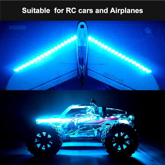 Waterproof LED Light Strips for RC Cars Trucks Airplanes Boats Drones Fixed Wing AR Wing Model Underglow Light (Ice Blue)