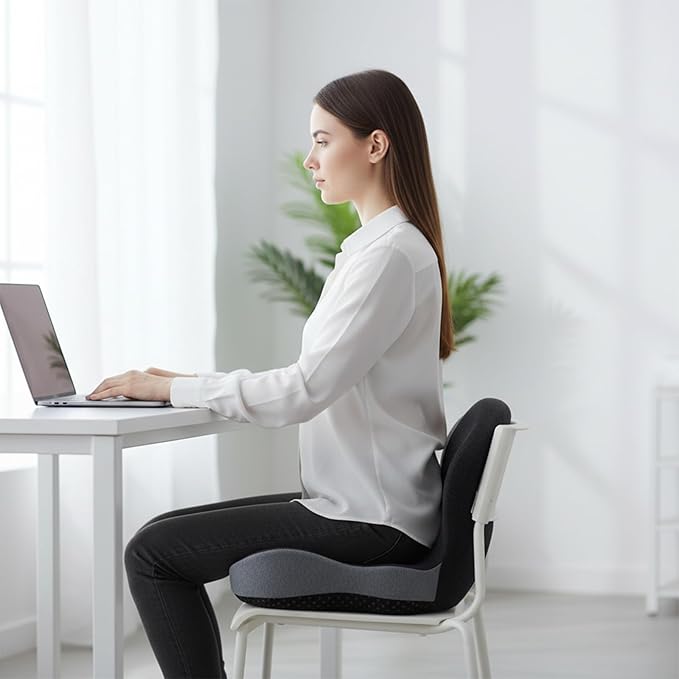 Memory Foam Seat Cushion, L-Shaped Ergonomic Office Chair Cushion for All-Day Sitting Comfort, Relieving Back & Tailbone Pain, Supportive Seat Cushions for Office Desk Gaming (Black Gray)