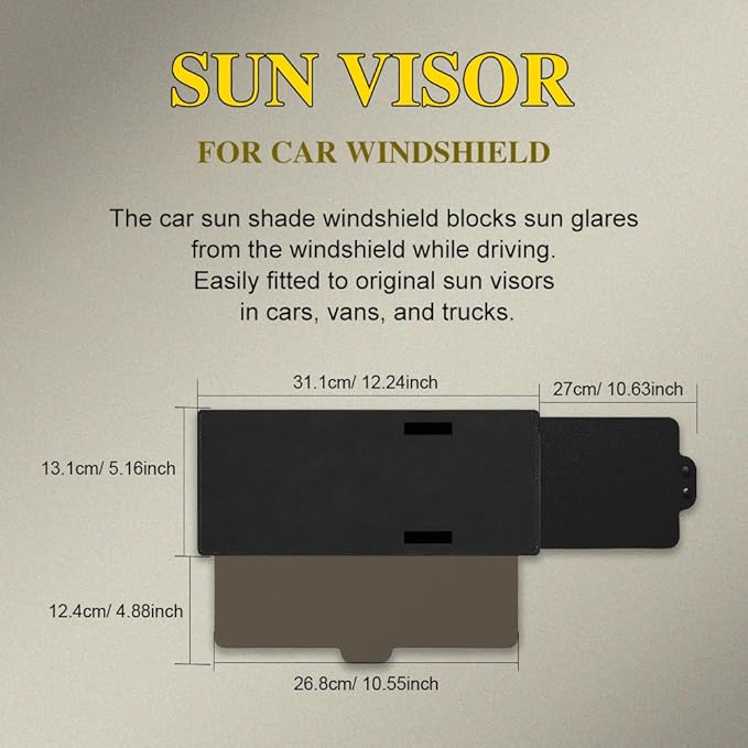 Polarized Car Sun Visor Extension with PC Lens and Side Sunshade, Anti-Glare Visor for Most Cars (Dark Brown)