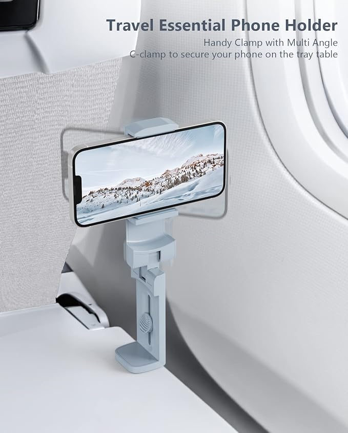 MiiKARE Travel Essentials Airplane Phone Holder, Universal Handsfree Phone Mount for Flying with 360 Degree Rotation, Travel Must Haves Phone Stand for Desk, Tray Table, Purple&Blue