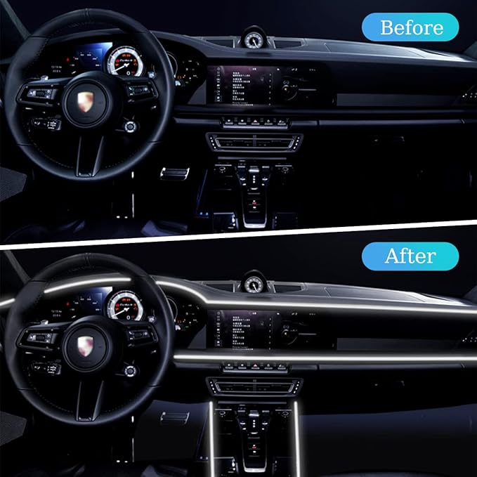 EL Wire LED Strip Lights, USB Auto Neon Light Strip with Sewing Edge, 16FT Electroluminescent Car Ambient Lighting Kit with Fuse Protection, Car Decoration Accessory (White/16FT)